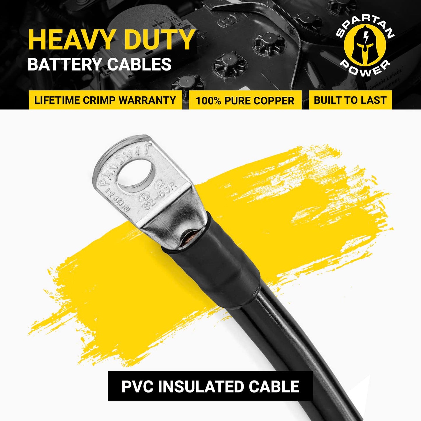 Spartan Power Battery Cable 2 Foot 4 Gauge AWG Wire Set 5/16" M8 Made in USA