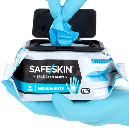 SAFESKIN Nitrile Disposable Gloves in Pack of 50, Medium Duty, Large Size, Powder Free - Food Handling, First Aid, Cleaning