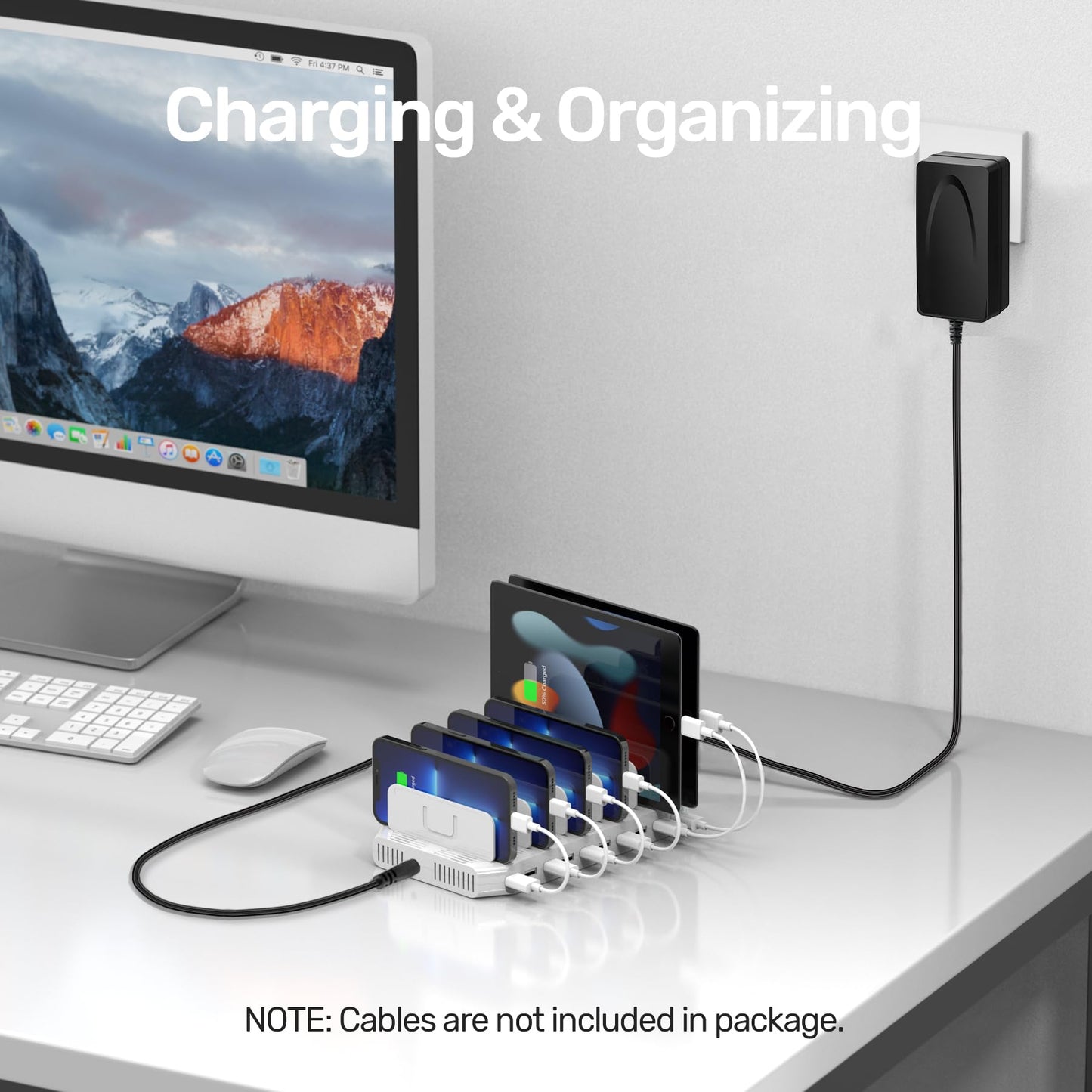 【5PCS】 Unitek Multi Charging Station, 10-Port USB Charger for Multiple Device with SmartIC Tech and Adjustable Dividers, Organizer Stand Compatible with iPad, Tablet, Kindle, iPhone - 5PCS, White