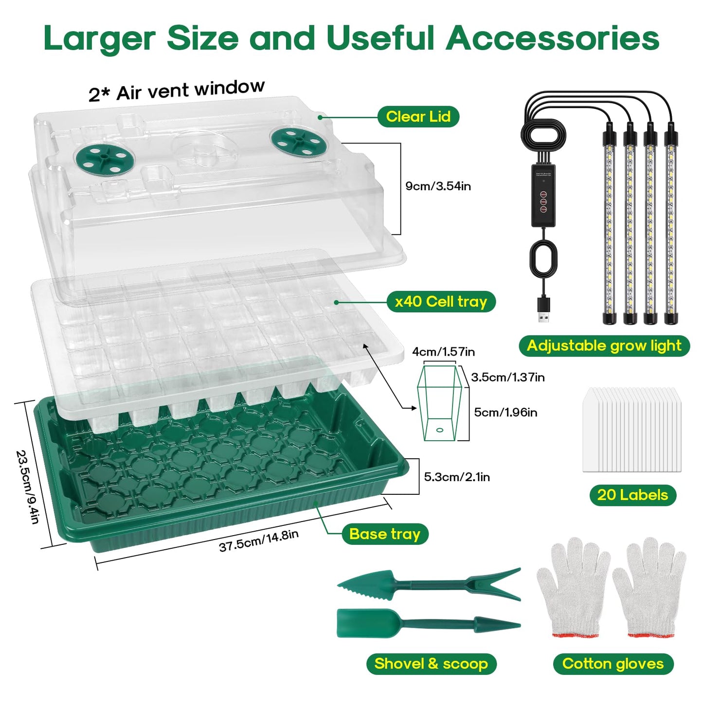 BlumWay Seed Starter Tray with Grow Light,2 Pack 80 Cells Seedling Tray Kit with Humidity Dome/Indoor Plant Starter Kit, Adjustable Brightness Plant Germination Trays