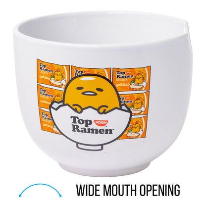 Silver Buffalo Sanrio Gudetama Lazy Egg Nissin Top Ramen Ceramic Ramen Bowl with Chopsticks | Microwave Safe Noodle Bowl, 20 Oz | Cute Gudetama Design | Perfect for Ramen & More