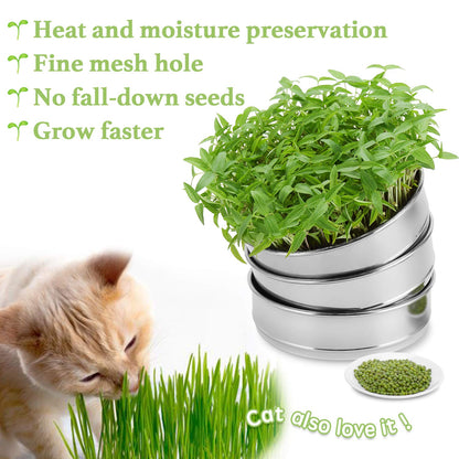 SOLIGT Stackable Stainless Steel Seed Sprouting Kit, 2-Tier Mesh Sprouting Trays, 1 Base and 1 Cover Lid