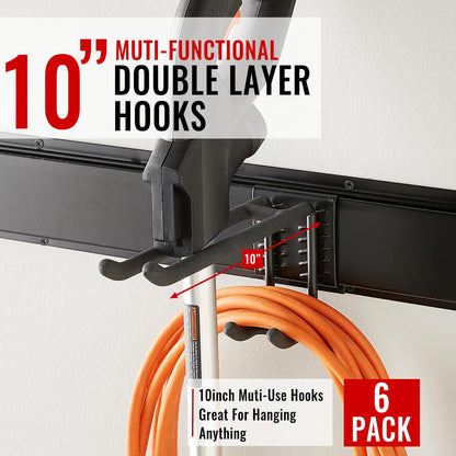 Aking Ace Wall Mount Tool Storage Rack, Heavy Duty Garage Storage Tool Organizer, Garden Tool Wall Hooks and Hangers, Hold Up to 350lbs Black