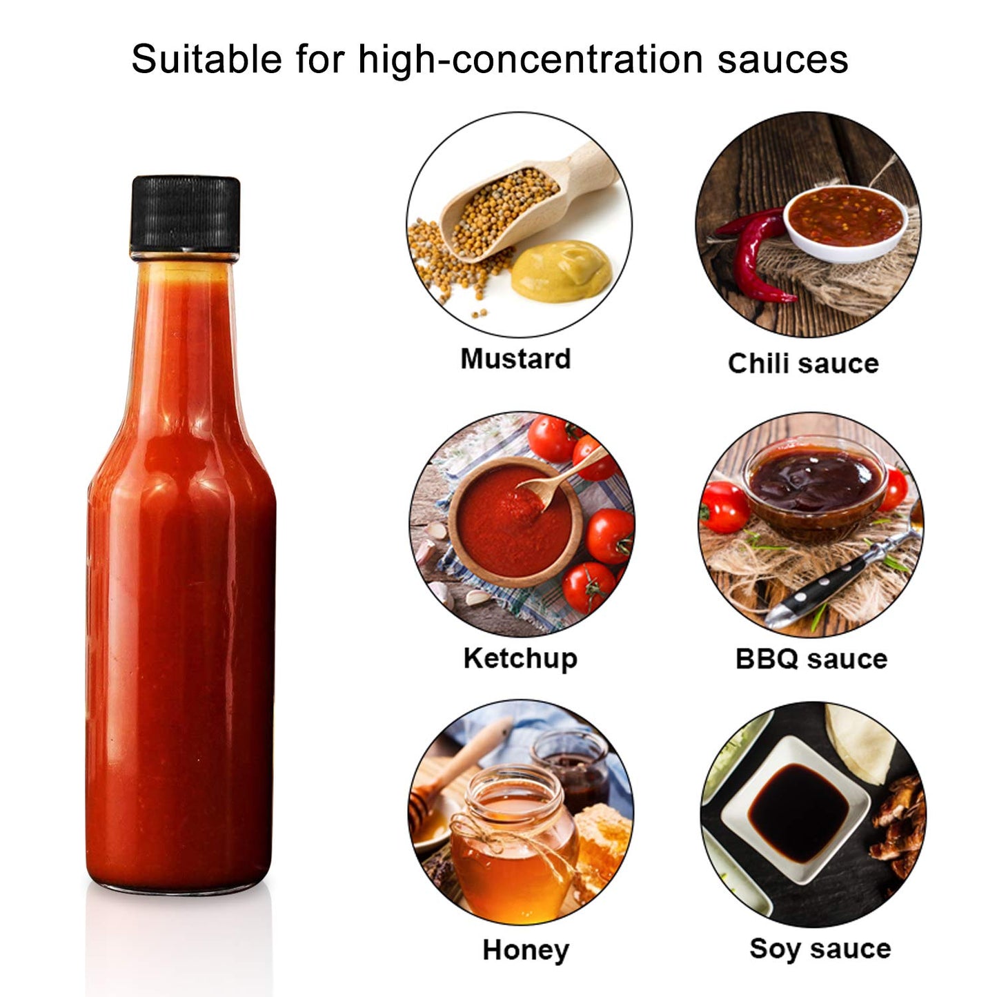 Encheng 35 Pack 5oz Hot Sauce Bottles with Lids,Glass Woozy Bottles with Dripper Inserts and Shrink Capsules,Small Glass Wine Bottle for Homemade Sauces,Oils,Vanilla Extracts,Dressings,Gifting