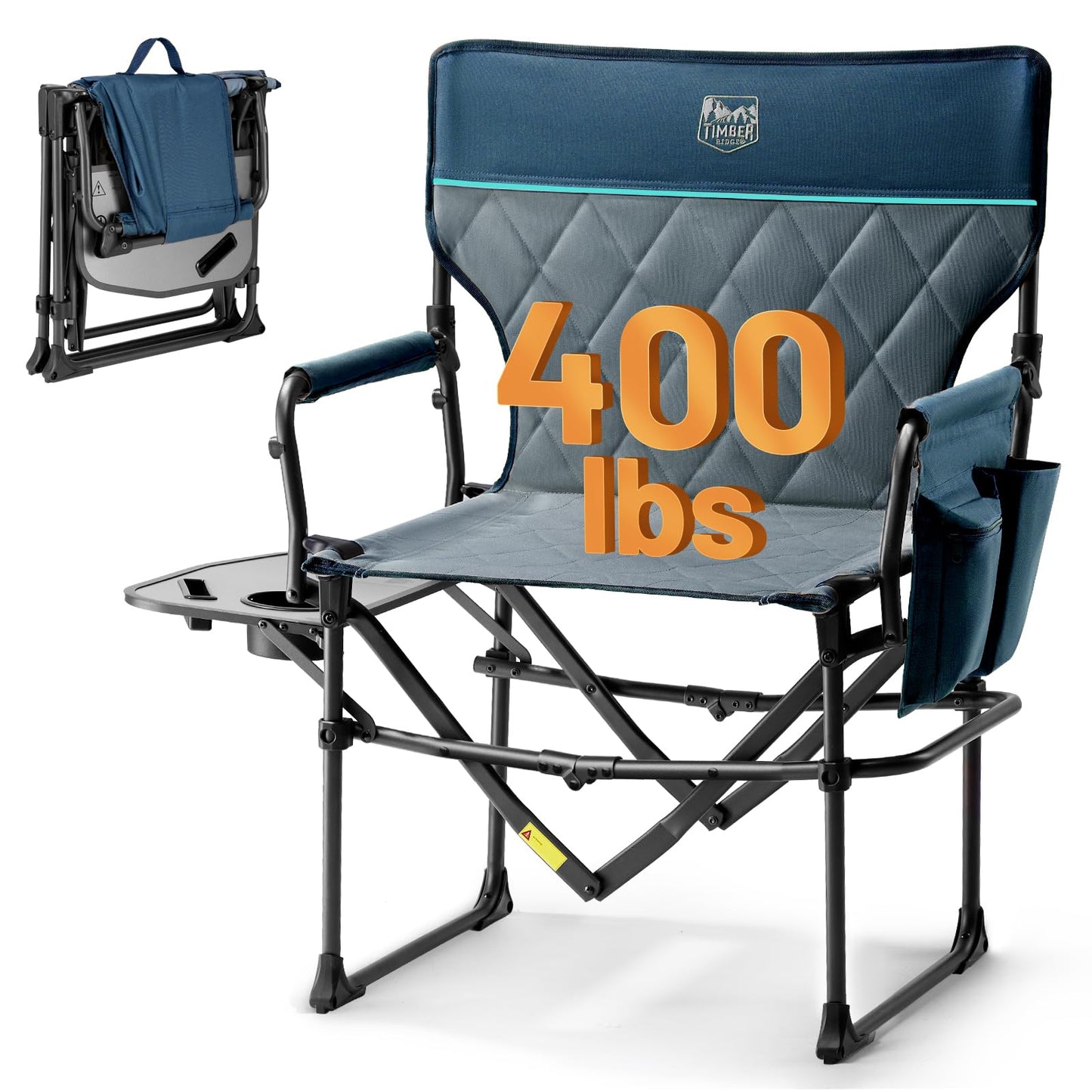 TIMBER RIDGE Aluminum Camping Directors Chair with Side Table Pocket, Portable Folding Chair, Heavy Duty Lawn Chair for Fishing Trip Picnic Concert Outdoor 400lbs, Navy