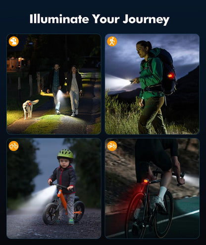 Zewdov 3+6 Modes Bike Lights for Night Riding with Side Light, Rechargeable & IP65 Waterproof Bicycle Light, Bike Headlight and Tail Light Set for Road/Mountain/Kids Bike Cycling Accessories