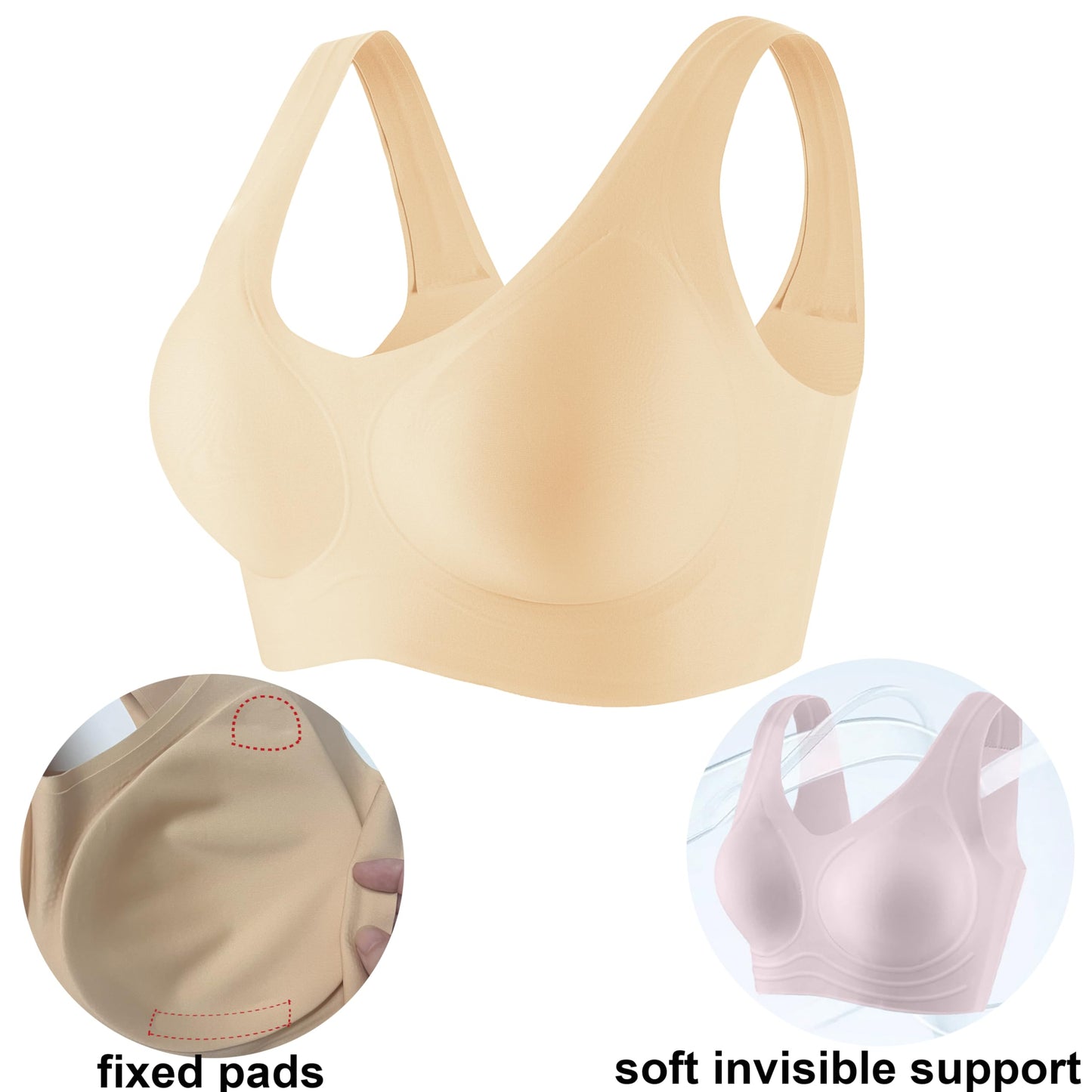 PRETTYWELL Womens Pullover Seamless Bra Comfortable Wireless Bras for Women Non Removable Padded Full Coverage Soft Supportive Everyday Bra