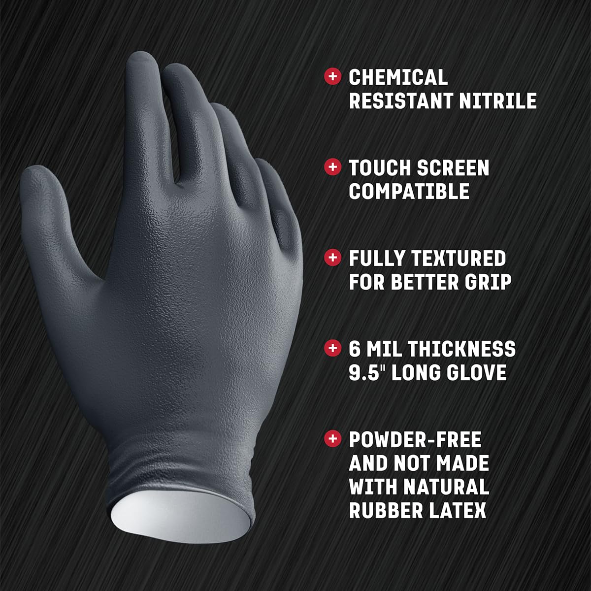 Venom Steel Industrial Nitrile Gloves, Chemical Resistant Disposable Black Gloves, Latex-Free, Powder-Free, Textured Grip, Heavy Duty Two-Layer Protection, 6 mil, Large, 100 Count