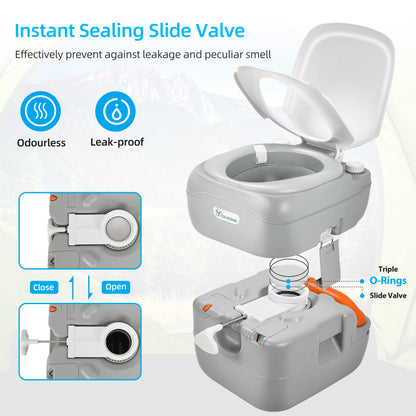 YITAHOME Portable Toilet Camping Porta Potty 5.8 Gallon with Carry Bag and Hand Sprayer, Leak-Proof Indoor Outdoor Toilet with Level Indicator, Handle Pump, for RV Travel, Boat and Trips