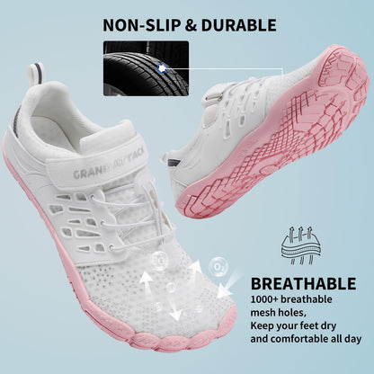 Grand Attack Barefoot Shoes Women,Wide Toe Box Minimalist Zero Drop Walking Shoes Lightweight Cross Training Trail Running Wrestling Weightlifting Fitness Gym Sneakers White Pink Size 8.5