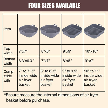 Golden Associate Silicone Liners Square for Air Fryer, 2 Pcs Non-stick Food-grade Reusable Basket Silicone Pot Baking Tray Airfryer Accessories, Top Size 8 inches, Bottom Size 7 inches
