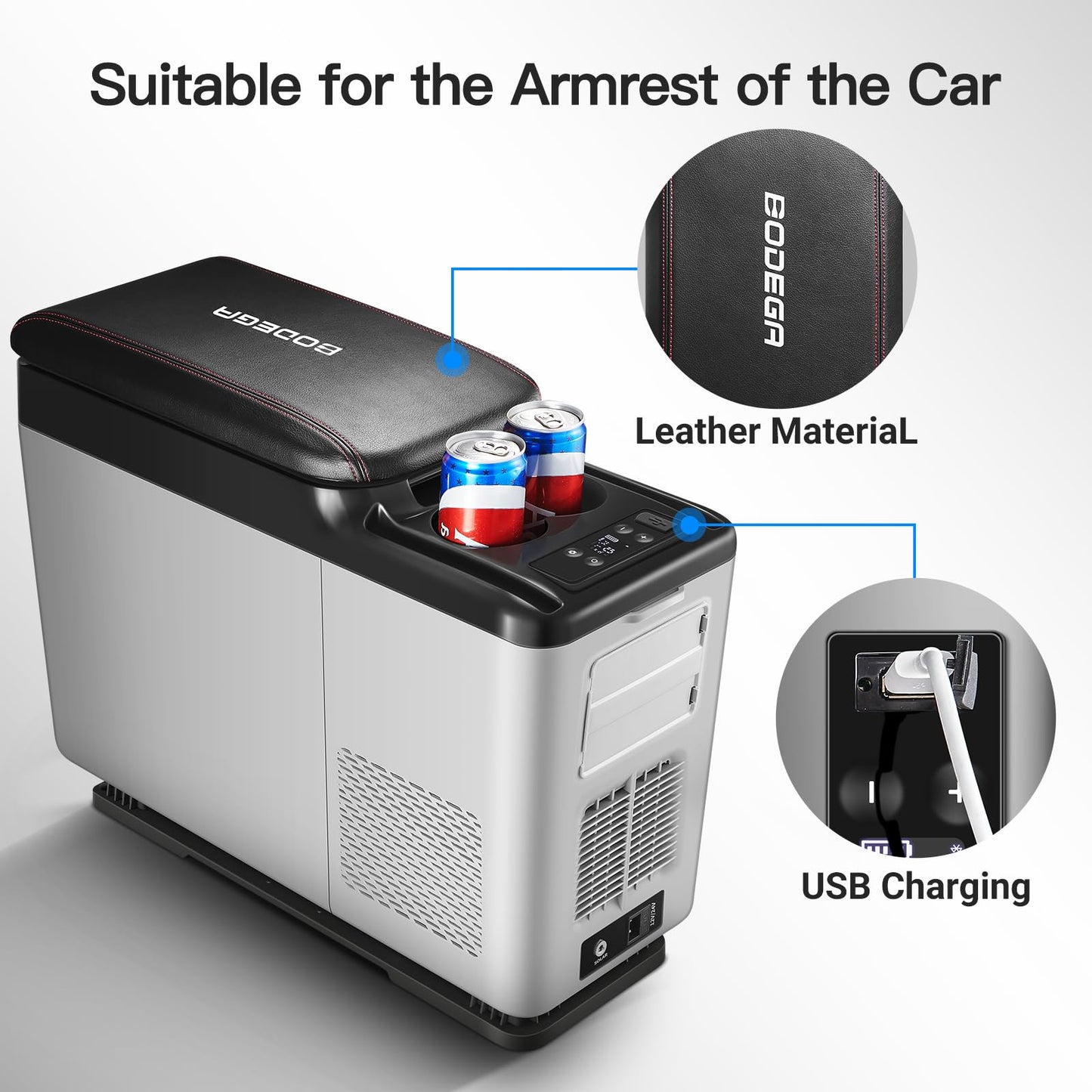 BODEGA 12 Volt Refrigerator, 16 Quart (15L) Car Fridge, Portable Refrigerator (-4℉-68℉), 12/24V DC for Outdoor, Vehicles, Camping, Travel