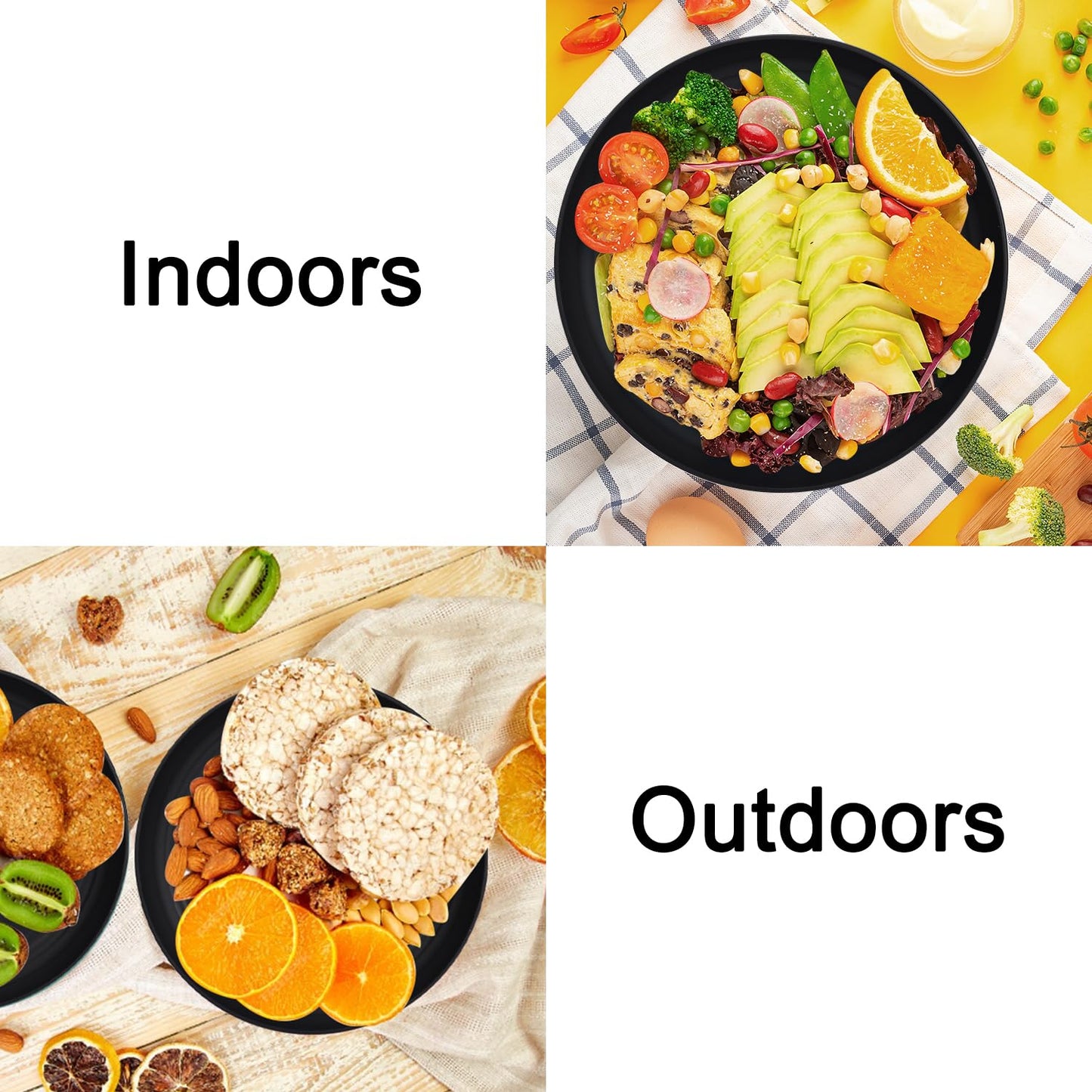 Wrova Large Wheat Straw Dinner Plates - 11 Inch Unbreakable Set of 8 - Dishwasher & Microwave Safe, Deep Edge for Kitchen and Camping (Black)