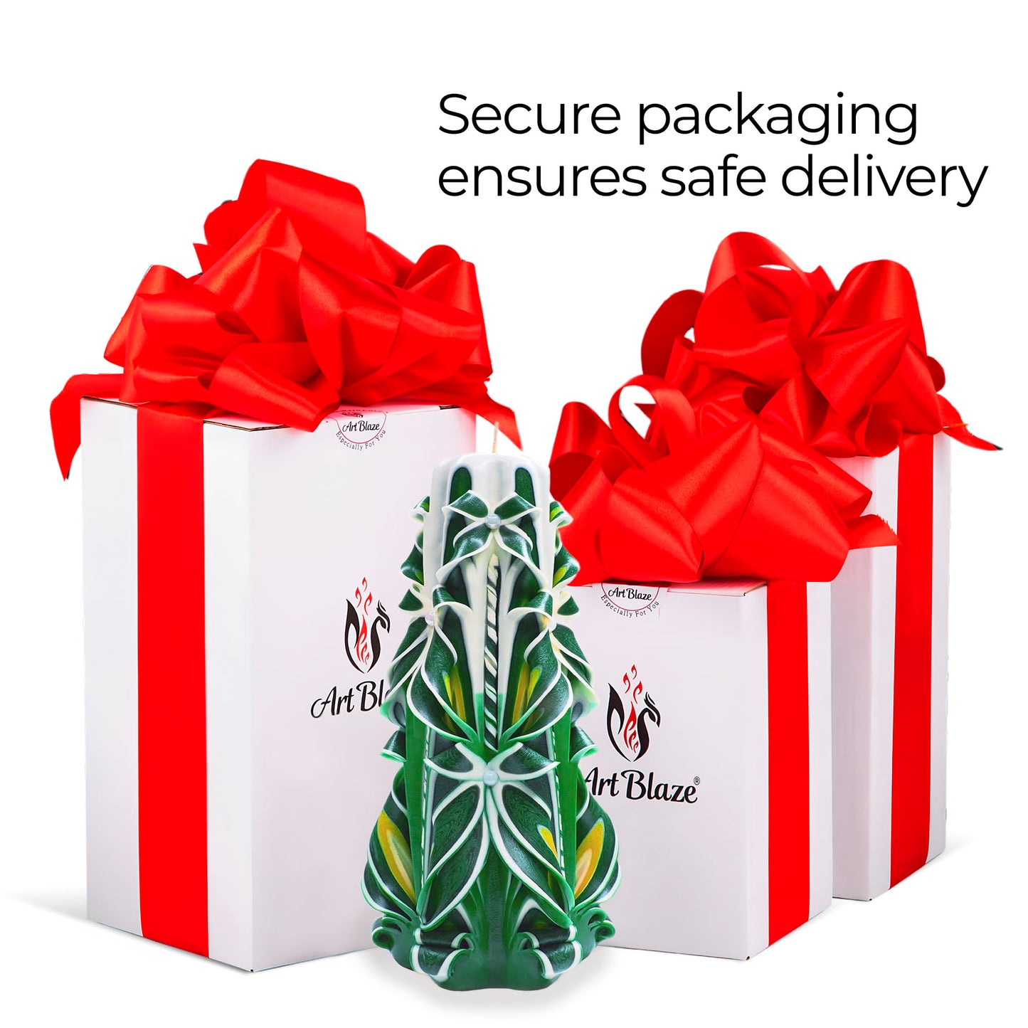 Carved Candles - Handmade Long Burning Decorative Luxury Candles - Unscented - Perfect for Home Decor, Birthdays, Romantic Occasions, Gifts for Women, Mother's Day Gift for Mom - Big Green