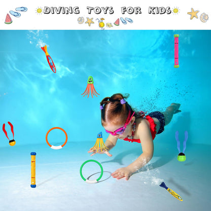 Cakuni Underwater Swim Pool Diving Toys - Summer Swimming Dive Toy Sets - Water Rings,Sticks,Octopus,Torpedo Bandits & Balls for Kids
