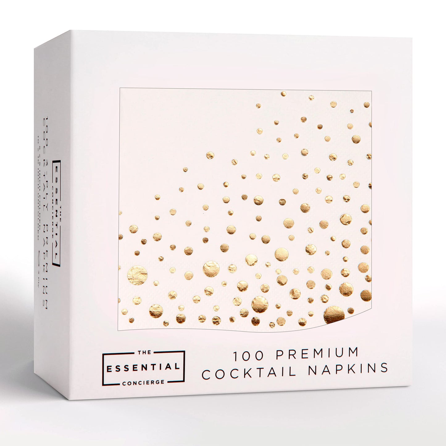 Stylish Gold Cocktail Napkins, 100 Disposable Party Napkins, Gold Dessert Napkins, 3-Ply, 5x5 Inch White and Gold Napkins, Disposable Wedding Cocktail Napkins, Party, Shower or Gold Beverage Napkins