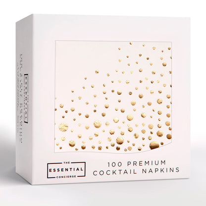 Stylish Gold Cocktail Napkins, 100 Disposable Party Napkins, Gold Dessert Napkins, 3-Ply, 5x5 Inch White and Gold Napkins, Disposable Wedding Cocktail Napkins, Party, Shower or Gold Beverage Napkins