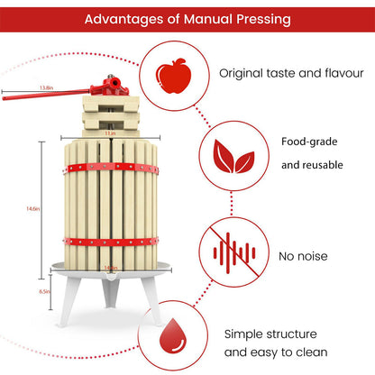 EJWOX 4.75 Gallon Fruit and Wine Press, Manual Cider Juice Maker with Solid Beech Wood Basket & Heavy-Duty Stand for Apples, Grapes, Berries