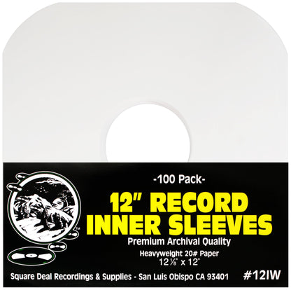 (100) Archival Quality Acid-Free Heavyweight Paper Inner Sleeves with Hole for 12" Vinyl Records - Durable 20# Paper - Easy Record Insertion - #12IW