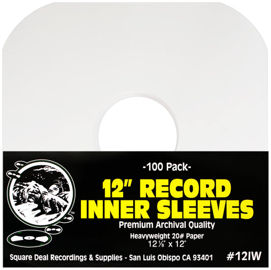 (100) Archival Quality Acid-Free Heavyweight Paper Inner Sleeves with Hole for 12" Vinyl Records - Durable 20# Paper - Easy Record Insertion - #12IW