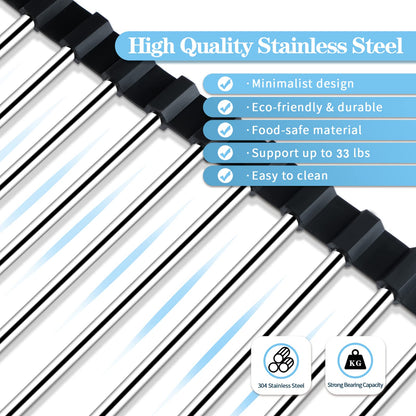 Seropy Roll Up Dish Drying Rack Over The Sink Drying Rack for Kitchen Counter, Rolling Dish Rack Over Sink Mat, Foldable Dish Drainer Stainless Steel Rack Kitchen Organization Gadgets 17.5"x11.8"