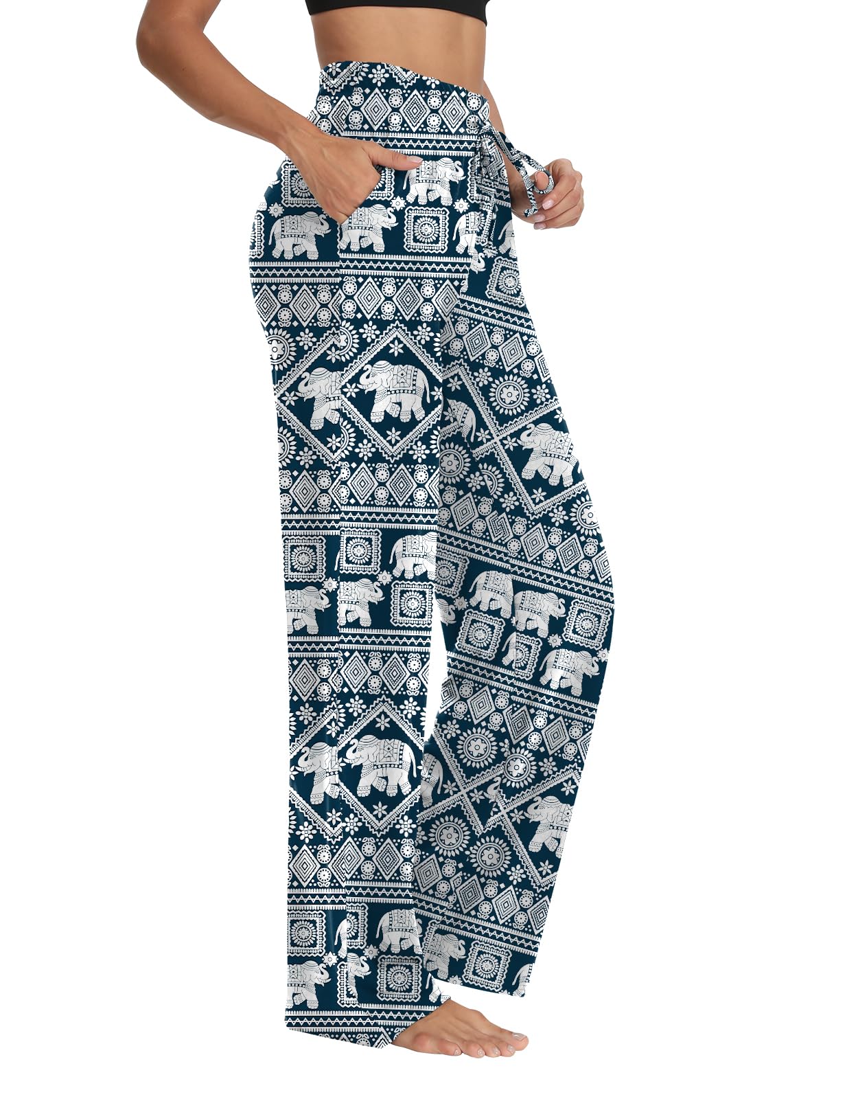 Sarin Mathews Womens Yoga Sweatpants Wide Leg Lounge Pajamas Pants Comfy Drawstring Workout Joggers Pants with Pockets Elephant-Navy XL