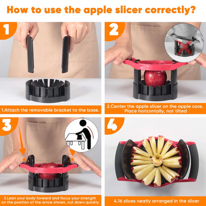 [Upgraded] Newness 5.12 Inch Large Apple Slicer, Cut 16 Thin Slices All the Way Through, HEAVY - DUTY Stainless Steel Apple Corer & Slicer for Fruits & Vegetables - Dishwasher Safe