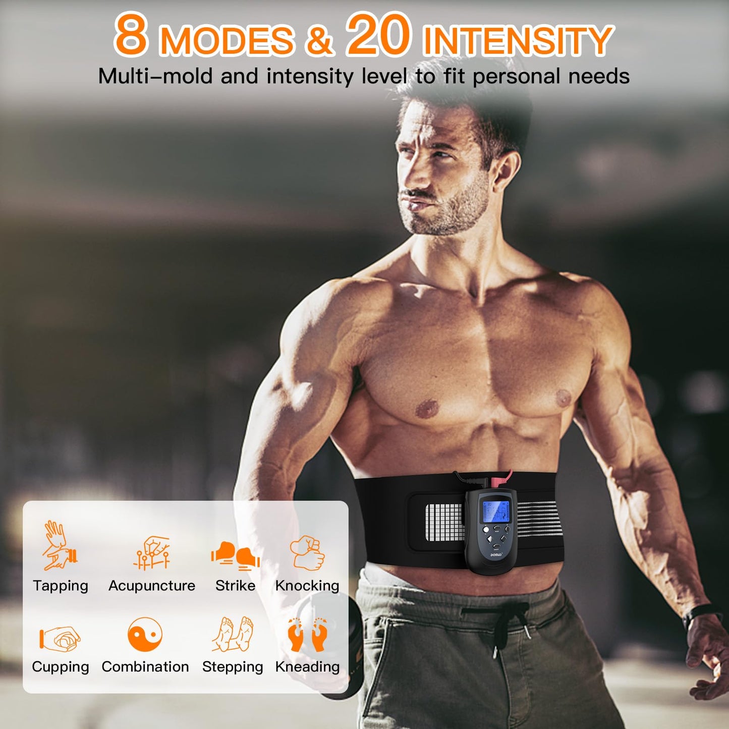 DOMAS Ab Belt Abdominal Muscle Toner- Abs Stimulator with 6 Modes Electronic Abs Stimulating Belt EMS Muscle Toning Belt for Men Women Training Device for Muscles Stomach Workout Massager