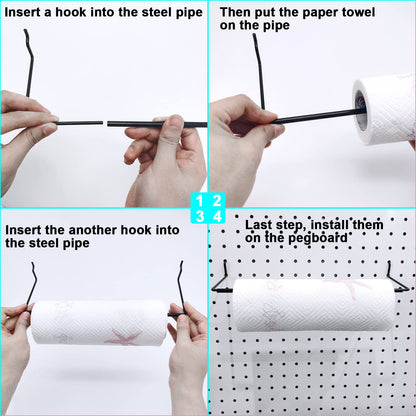 5 Pack Extendable Pegboard Paper Towel Holder,Pegboard Hook for Workshop,Garage,Kitchen,Laundry Room,Bathroom etc.