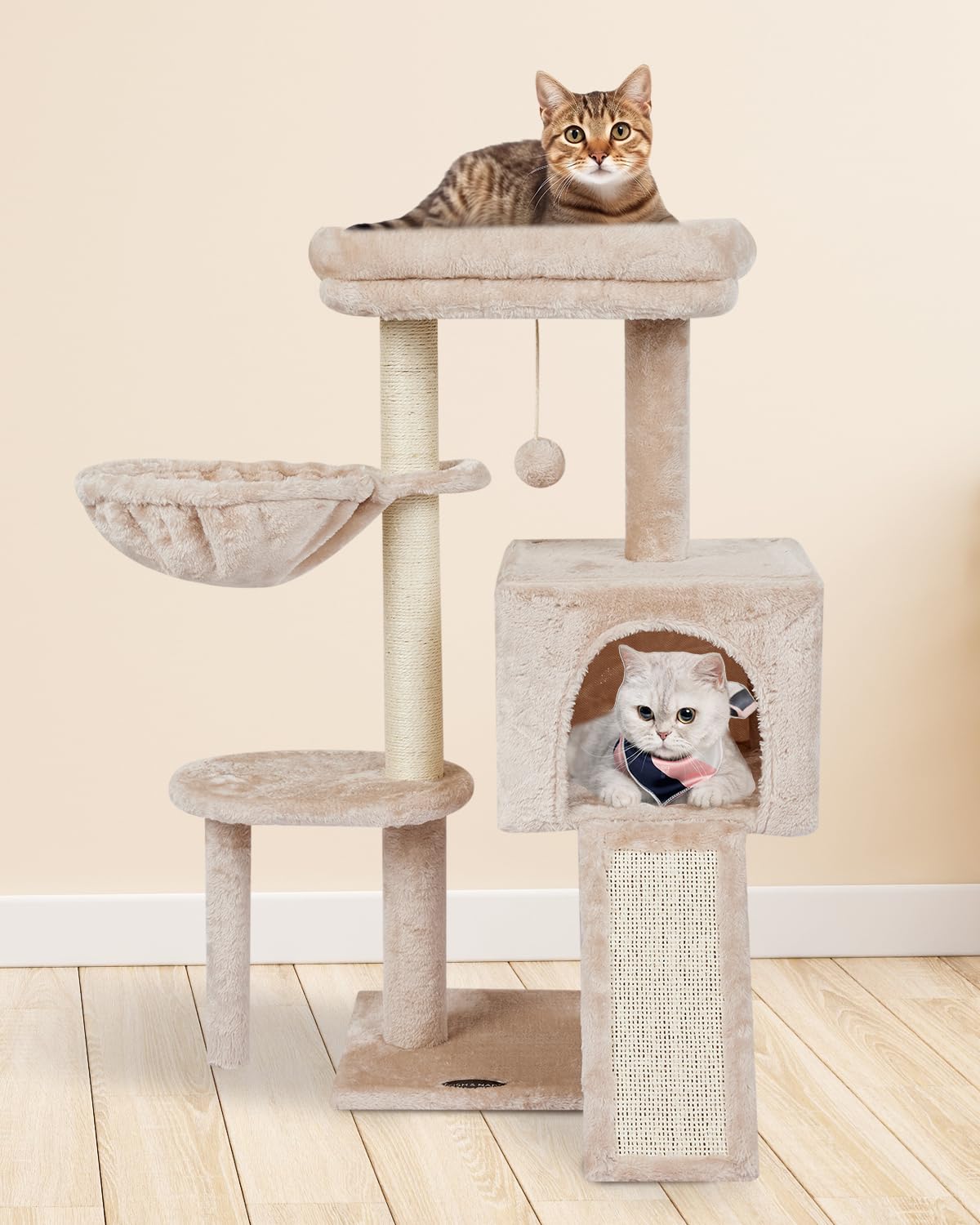 FISH&NAP Cute Cat Tree Kitten Cat Tower for Indoor Cat Condo Sisal Scratching Posts with Jump Platform Cat Furniture Activity Center Play House Beige