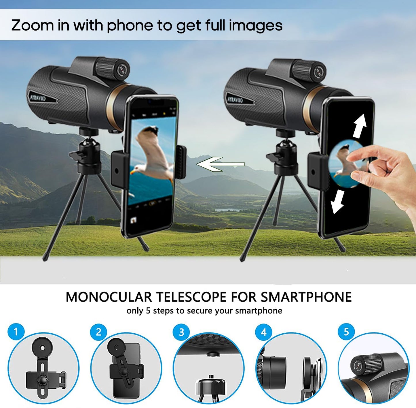 12x60 Monocular Telescope with Smartphone Holder & Upgraded Tripod, High Powered SMC & BAK4 Scope, Birthday Gifts for Men Dad Him Husband Teen, Gifts for Christmas, Outdoors Survival Hiking Gear