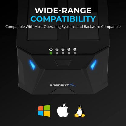 SABRENT USB 3.0 to SATA I/II/III Dual Bay External Hard Drive Docking Station for 2.5 or 3.5in HDD, SSD with Hard Drive Duplicator/Cloner Function [20+TB Support] (EC-HD2B)