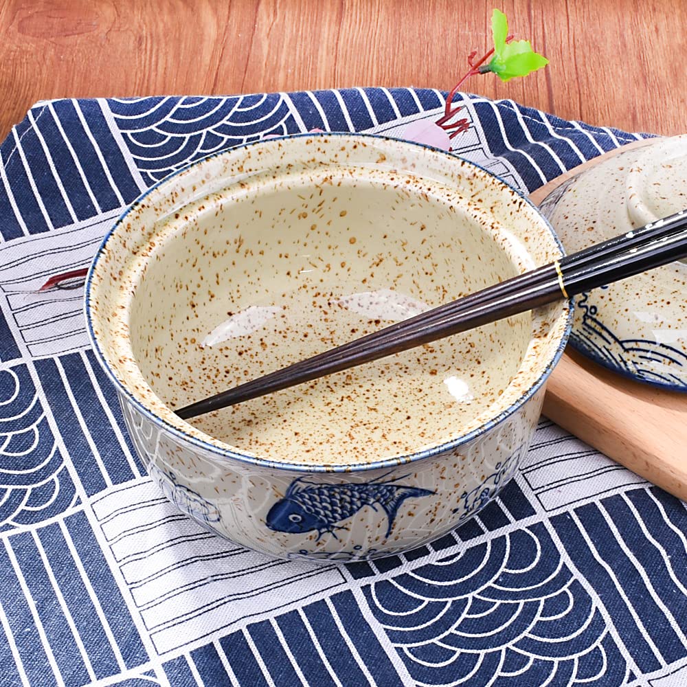 Whitenesser Ramen Bowl with Lid, Japanese Style 25.4 OZ Big Ceramic Bowls with Lid and for Soup Rice Noodle and Porridge, Microwave Oven Safety