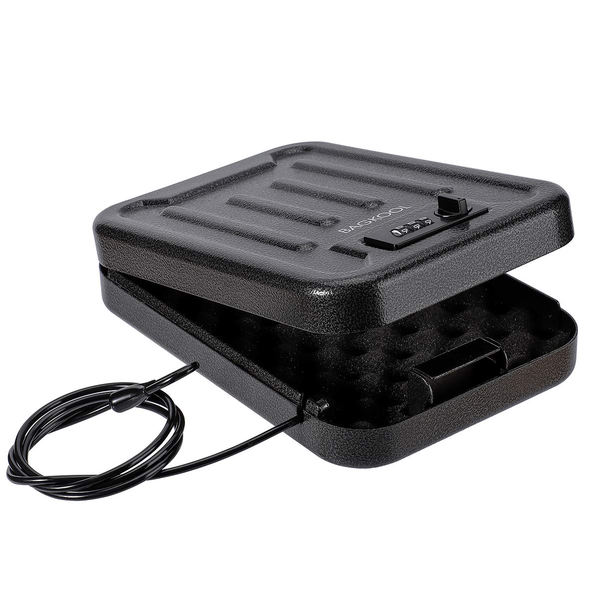 BAGKOOL Fireproof Security Box with 3-Digit Combination Lock, Portable Safe for Guns, Money, Documents - 39IN Patented Security Cable Included - Ideal for Valuables and Firearms, Size 9.4x6.5x2 IN