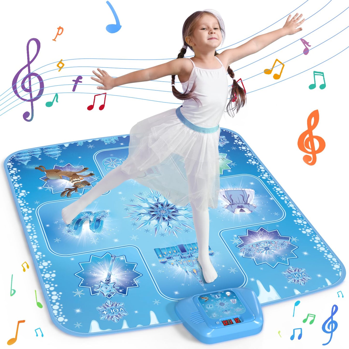 GirlsHome Dance Mat - Frozen Toys for Girls Electronic Dance Pad with 5 Game Modes, Built-in Music, Touch Sensitive Light Up LED Kids Musical Mat, Christmas & Birthday Gift for Girls 3-12