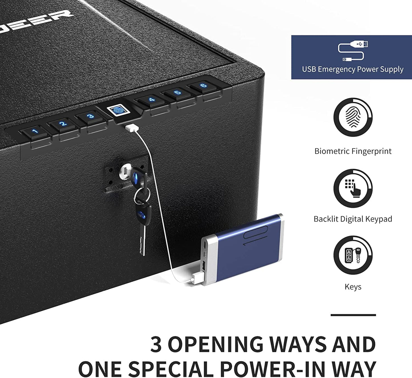 XDeer Gun Safe, Biometric Quick Access Gun Safe for Handgun, 4 Pistols High Capacity Handgun Safe with Digital Keypad, Biometric Fingerprint