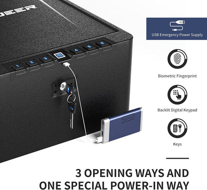 XDeer Gun Safe, Biometric Quick Access Gun Safe for Handgun, 4 Pistols High Capacity Handgun Safe with Digital Keypad, Biometric Fingerprint