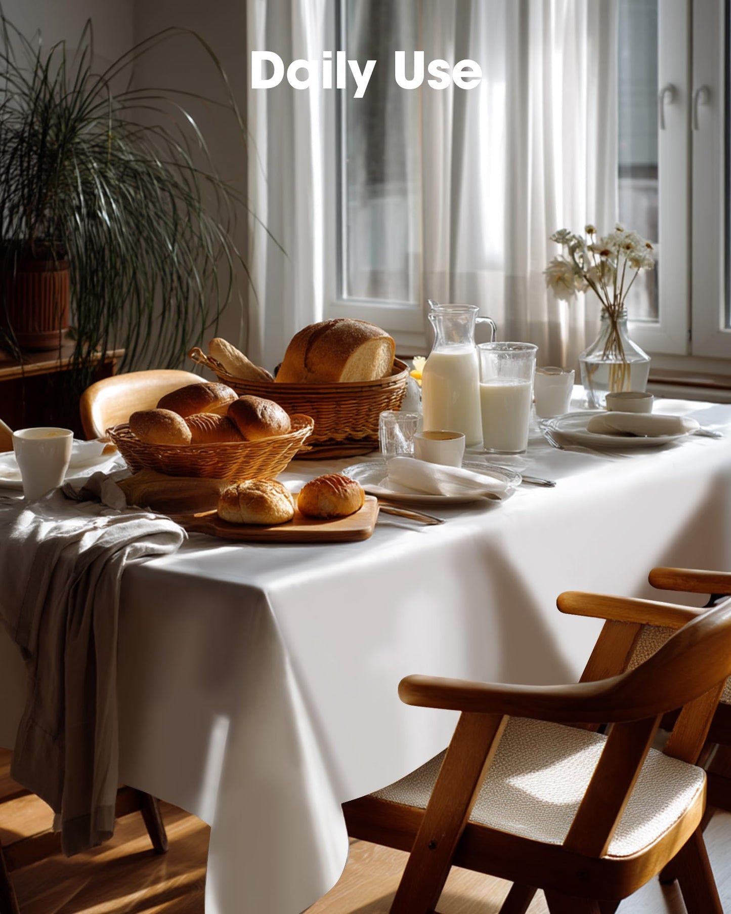 Pureegg Plastic Table Cloth Disposable 10 Pack, 54 x 108 Inch Table Cloths, Party, Picnic, Wedding, Decorative Tablecloths, Rectangle, White Plastic Cover, Leakproof & Sturdy, White