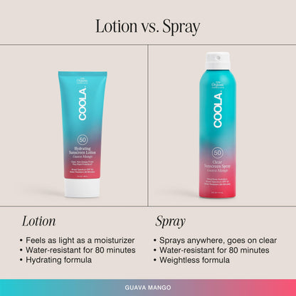 COOLA Organic Sunscreen SPF 50 Sunblock Spray, Dermatologist Tested Skin Care For Daily Protection, Vegan And Gluten Free, Guava Mango, 6 Fl Oz