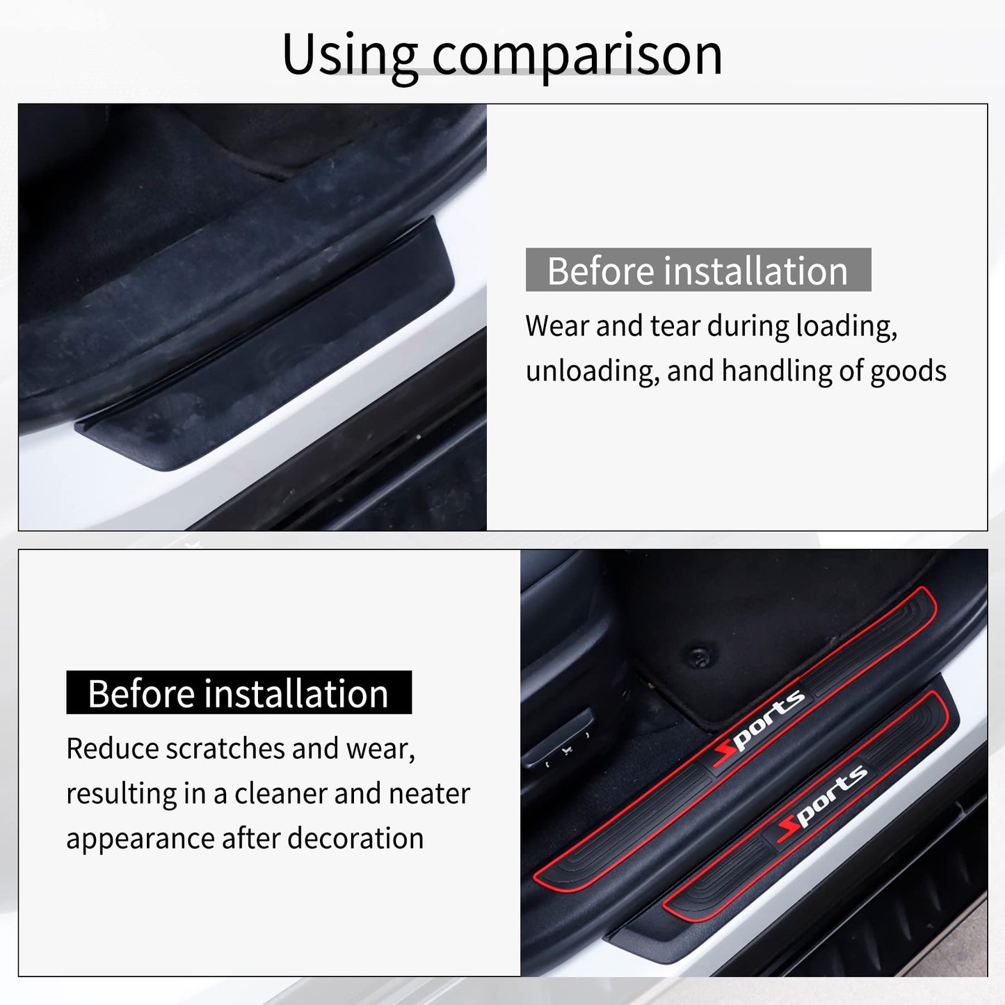 SINGARO Car Door Threshold Protection, 4PCS Door Edge Step Dust Shield Cover, Door Width 19.8x1.57inch Car/SUV Universal Rubber Scratch Resistant Exterior Accessories (Sport)