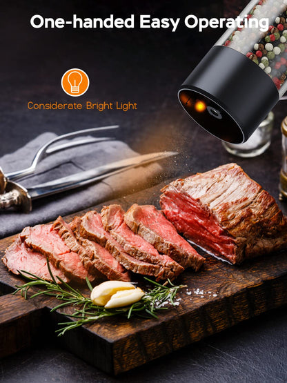 Upgraded Larger Capacity: Electric Salt and Pepper Grinder Set Rechargeable with LED lights - Stainless Steel Automatic Pepper and Salt Grinder Refillable with 6 Adjustable Coarseness
