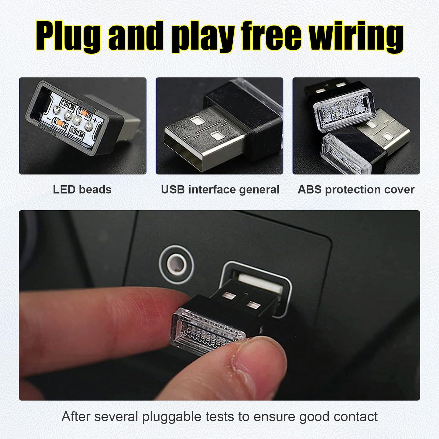 Ziciner 4 PCS USB LED Car Interior Atmosphere Lamp, Portable Mini LED Night Light, Plug-in USB Interface Trunk Ambient Lighting Kit, Universal Car Interior Accessories (Green)