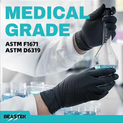 Beastek Black Nitrile Exam Gloves, 4.0 Mil, 100 Pcs Disposable Gloves Powder-Free Latex-Free for Medical, Cooking, Food-Safe (Large)
