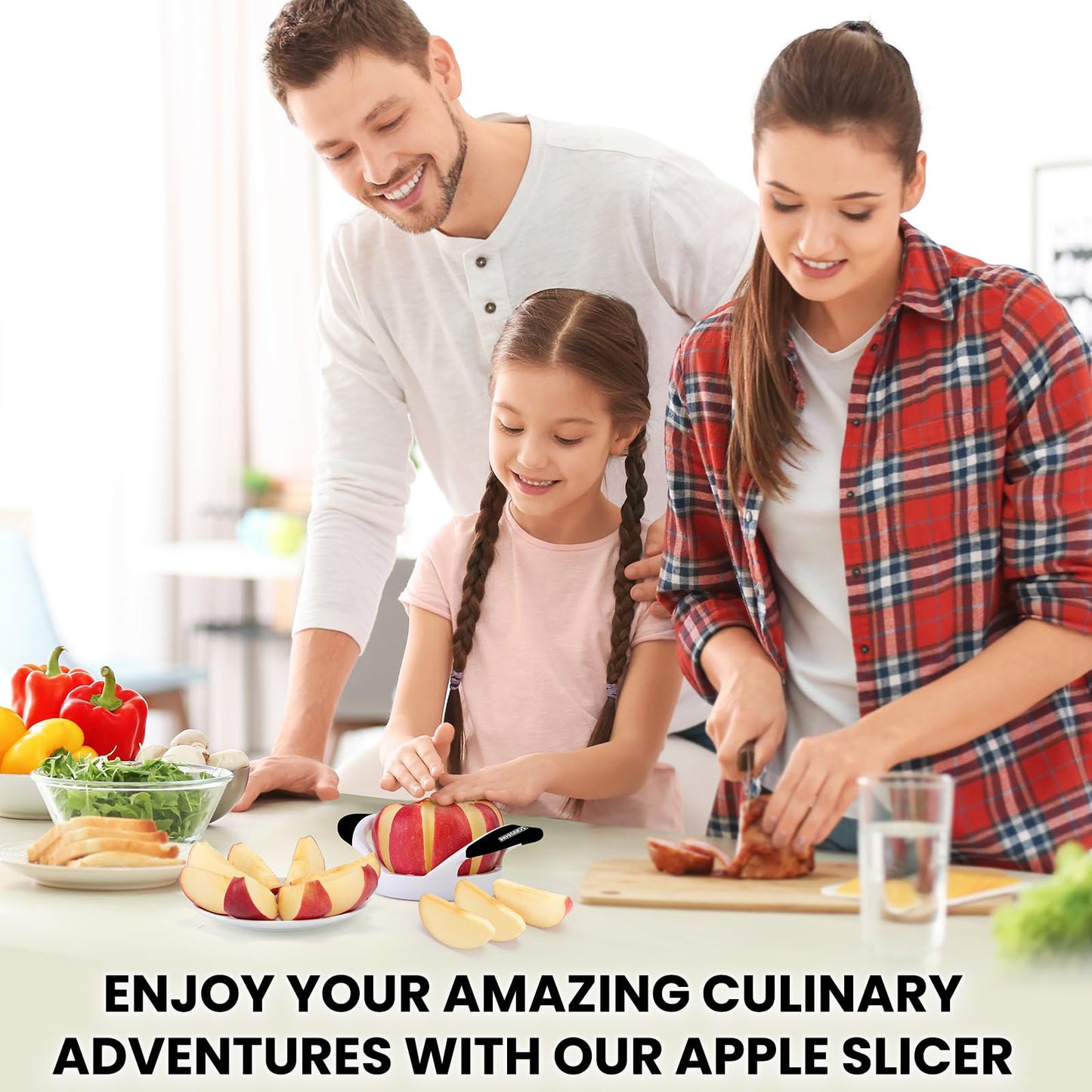 SCHVUBENR 3.5 Inch Apple Slicer - Professional Apple Cutter - Stainless Steel Apple Corer - Super Sharp Apple Slicer and Corer - Apple Tool with 8 Sharp Blades(Black)