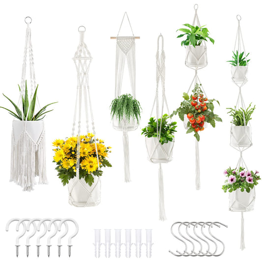 SFENNGPET Macrame Plant Hangers, 6Pack Hanging Planters for Indoor Plants w/ 6 Set Hangers Kit Handmade Macromay Plant Hangers Indoor Flower Pots Holder Stand for Boho Home Décor (POTS NOT Included)
