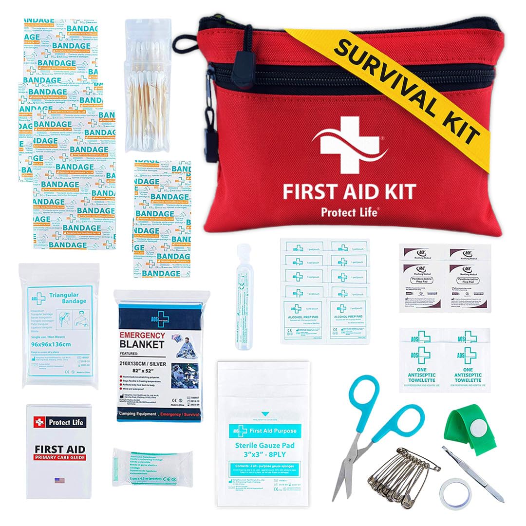 Protect Life Survival First Aid Kit for Home/Business, Camping Survival Kits | Mini Travel First Aid Kit | Camping Equipment | Small Kits for Car | Outdoor Emergency Survivals Pack - 100pcs