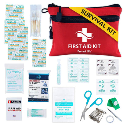Protect Life Survival First Aid Kit for Home/Business, Camping Survival Kits | Mini Travel First Aid Kit | Camping Equipment | Small Kits for Car | Outdoor Emergency Survivals Pack - 100pcs