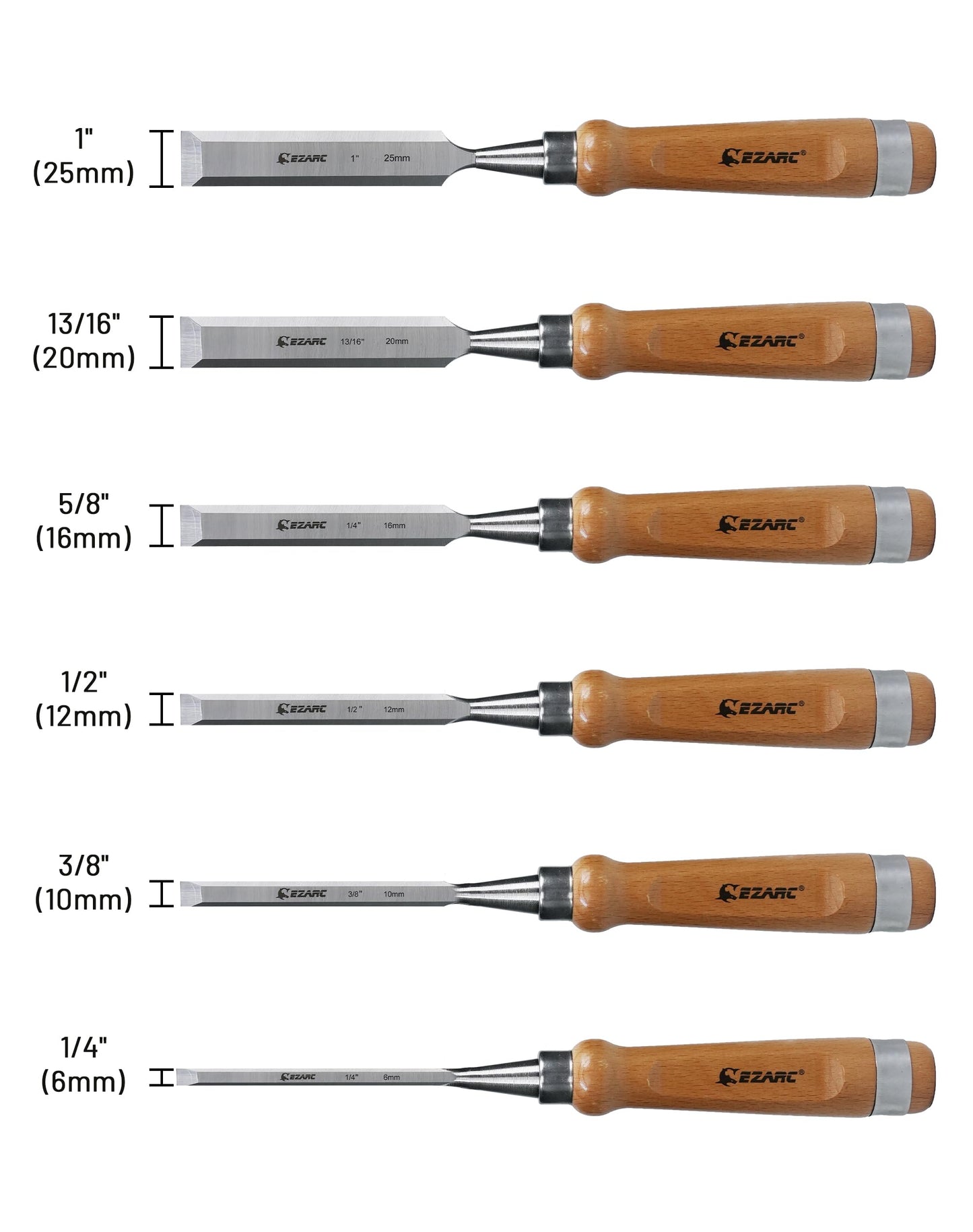 EZARC 6 Pieces Wood Chisel Tool Sets Woodworking Carving Chisel Kit with Premium Wooden Case for Carpenter Craftsman