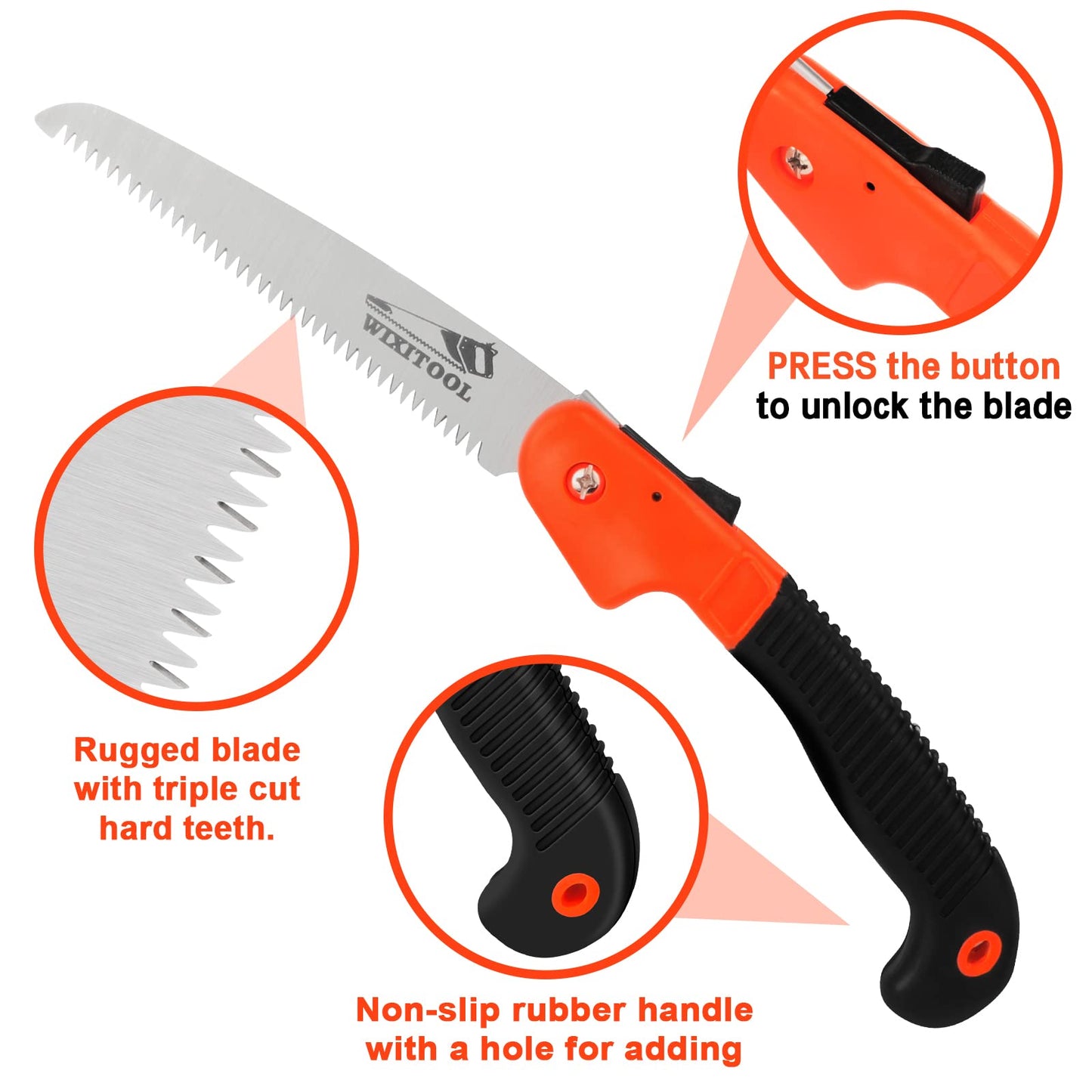 Folding Pruning Saw, Hand Held Design Jab Saw for Trimming Gardening Camping Hiking PVC Bone Cutting Wood, Portable Survival Foldable Saw with Rugged Blade(7") Ergonomic Non-Slip Handle Security Lock