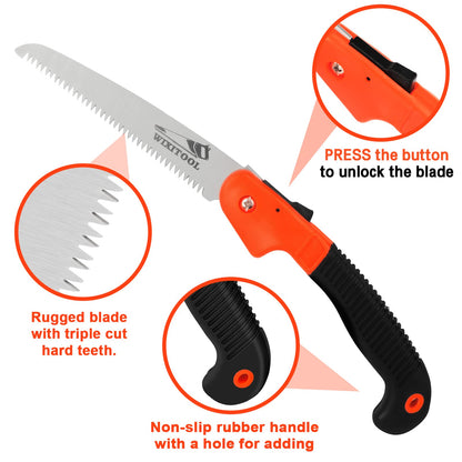 Folding Pruning Saw, Hand Held Design Jab Saw for Trimming Gardening Camping Hiking PVC Bone Cutting Wood, Portable Survival Foldable Saw with Rugged Blade(7") Ergonomic Non-Slip Handle Security Lock